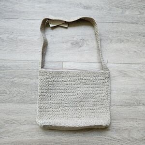 Carlo D' Santi Tan Cream Knit Hand Crochet Shoulder Bag Nwt